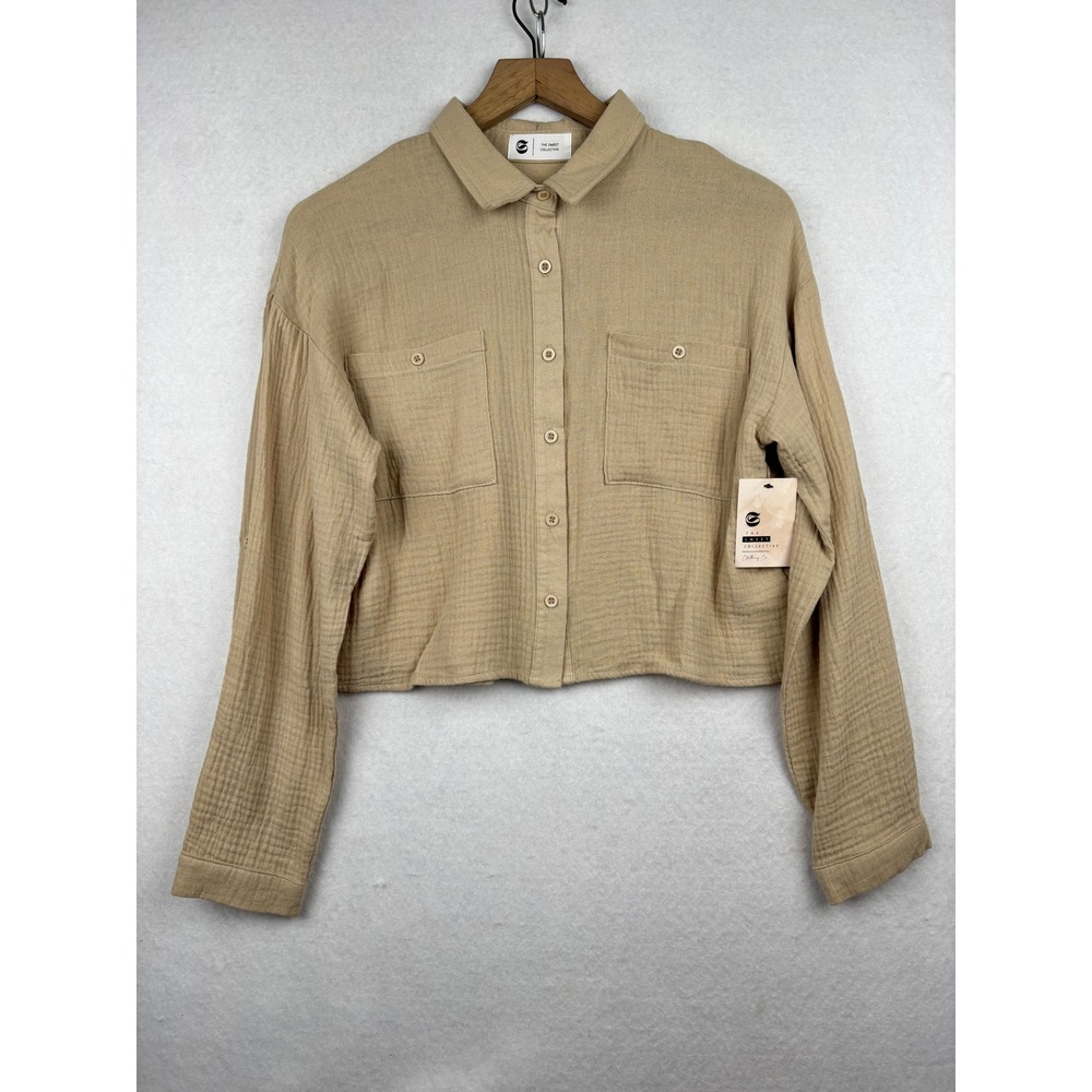 The Sweet Collective Womens Shirt S Button Down Boxy Gauze Pocket Boho